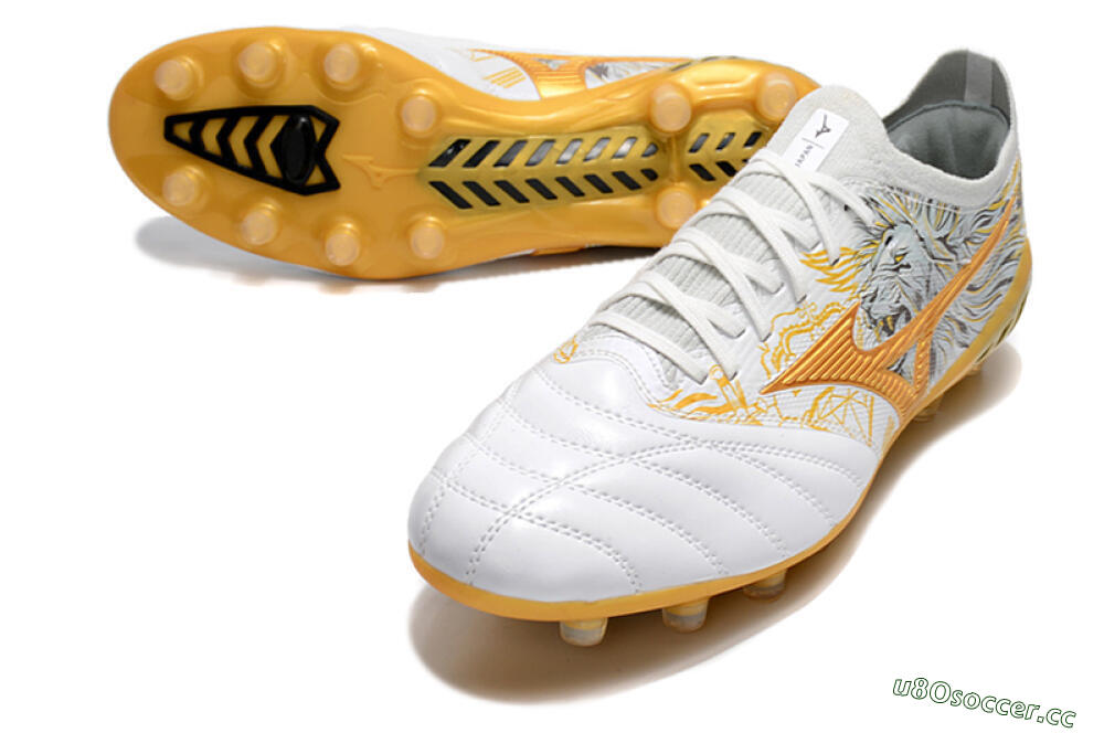 Men's Mizuno Morelia Neo 3 Japan FG Firm Ground Low-Tops Football Boots - White/Black/Gold 3