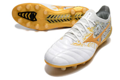 Men's Mizuno Morelia Neo 3 Japan FG Firm Ground Low-Tops Football Boots - White/Black/Gold
