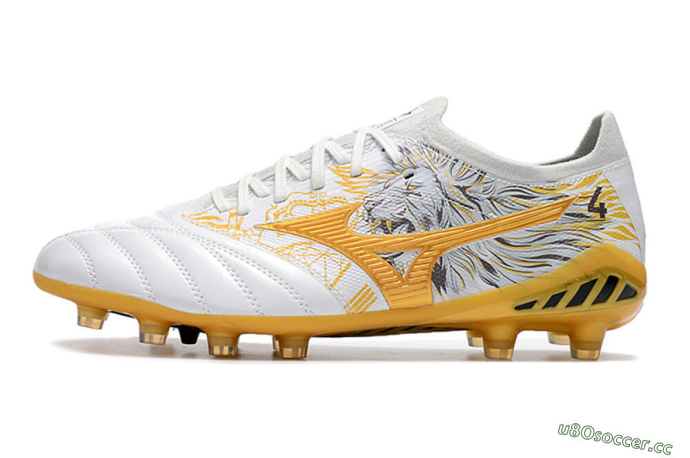 Men's Mizuno Morelia Neo 3 Japan FG Firm Ground Low-Tops Football Boots - White/Black/Gold 0