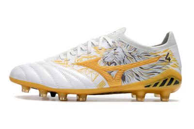 Men's Mizuno Morelia Neo 3 Japan FG Firm Ground Low-Tops Football Boots - White/Black/Gold