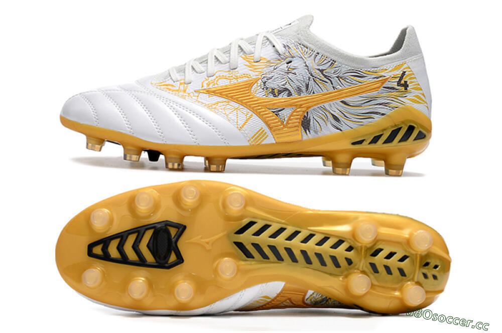 Men's Mizuno Morelia Neo 3 Japan FG Firm Ground Low-Tops Football Boots - White/Black/Gold 1