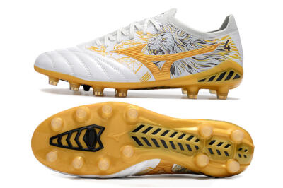 Men's Mizuno Morelia Neo 3 Japan FG Firm Ground Low-Tops Football Boots - White/Black/Gold