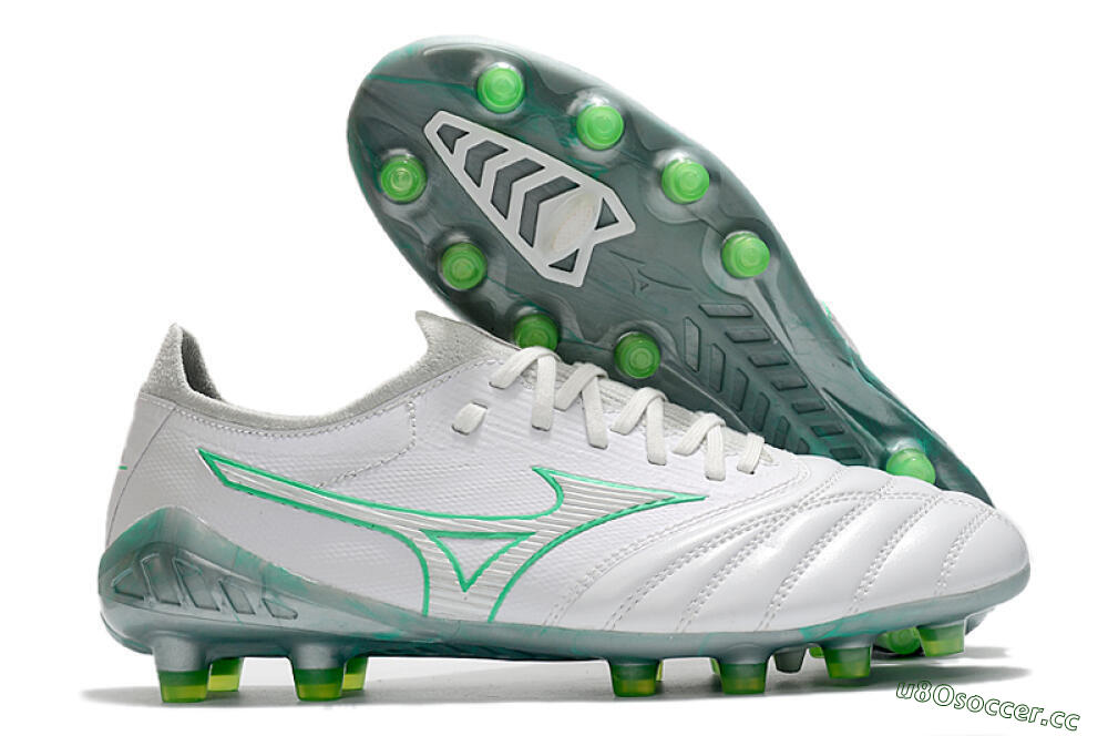 Men's Mizuno Morelia Neo 3 Japan FG Firm Ground Low-Tops Football Boots - White/Green 2