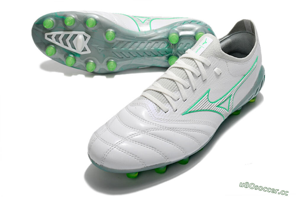 Men's Mizuno Morelia Neo 3 Japan FG Firm Ground Low-Tops Football Boots - White/Green 3