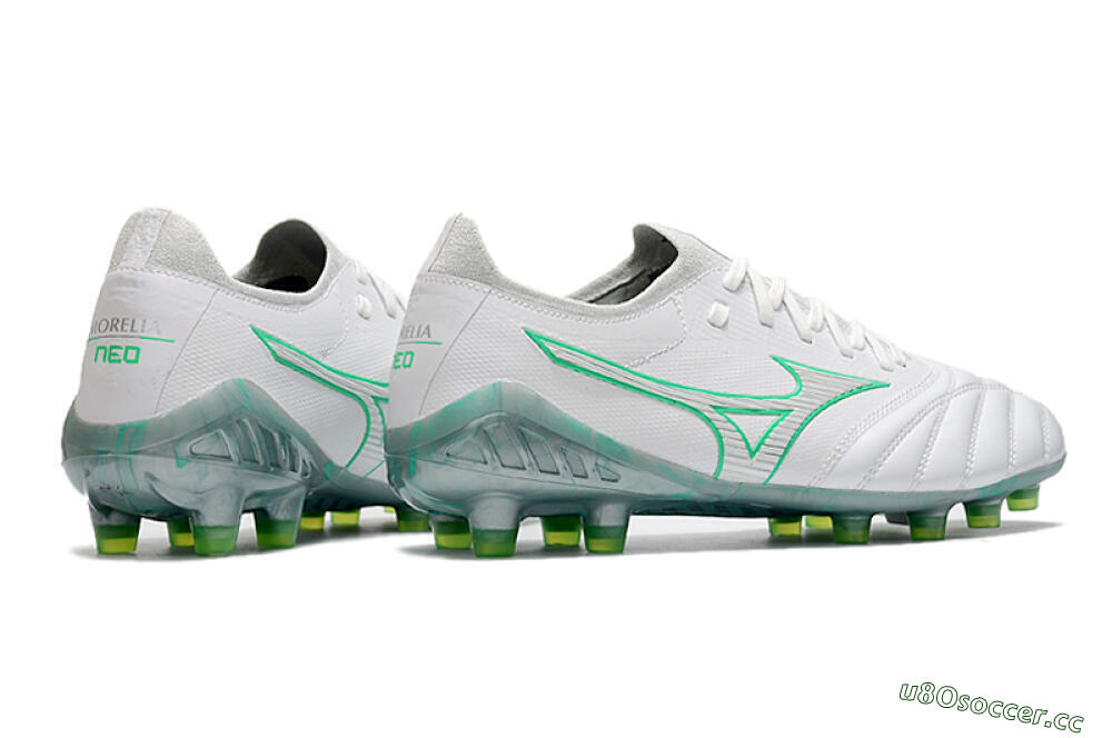 Men's Mizuno Morelia Neo 3 Japan FG Firm Ground Low-Tops Football Boots - White/Green 6