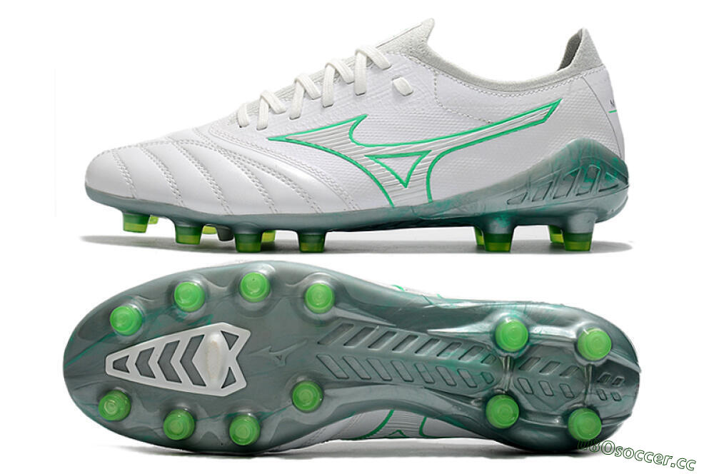 Men's Mizuno Morelia Neo 3 Japan FG Firm Ground Low-Tops Football Boots - White/Green 1