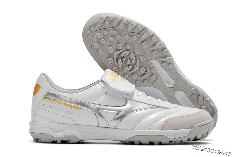 Men's Mizuno Morelia Sala Classic TF Artificial Turf Low-Tops Football Shoes - White/Silver 2