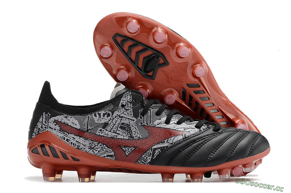 Men's Mizuno Morelia Neo 3 Japan FG Firm Ground Low-Tops Football Boots - Black/White/Red 2