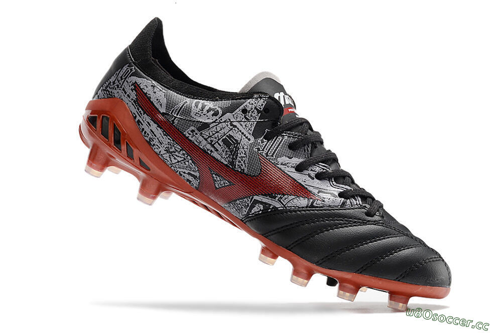 Men's Mizuno Morelia Neo 3 Japan FG Firm Ground Low-Tops Football Boots - Black/White/Red 5