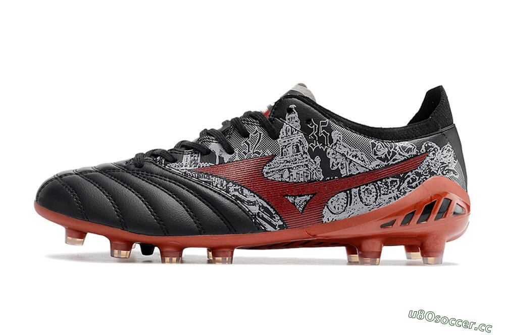 Men's Mizuno Morelia Neo 3 Japan FG Firm Ground Low-Tops Football Boots - Black/White/Red 0