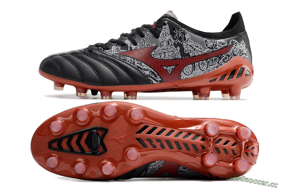 Men's Mizuno Morelia Neo 3 Japan FG Firm Ground Low-Tops Football Boots - Black/White/Red 1