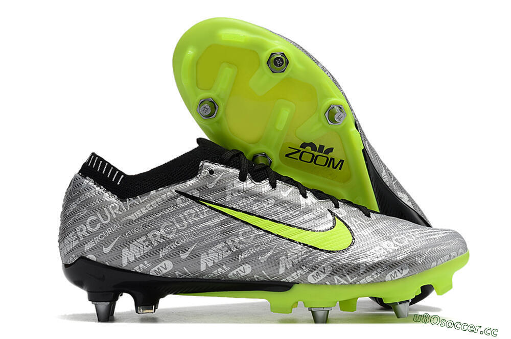 Men's Nike Air Zoom Mercurial Vapor 15 Elite SG Soft Ground Low-Tops Football Boots - Silver/Green/Black 2