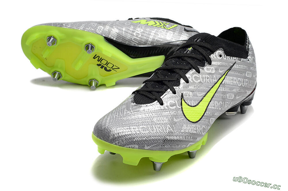Men's Nike Air Zoom Mercurial Vapor 15 Elite SG Soft Ground Low-Tops Football Boots - Silver/Green/Black 3