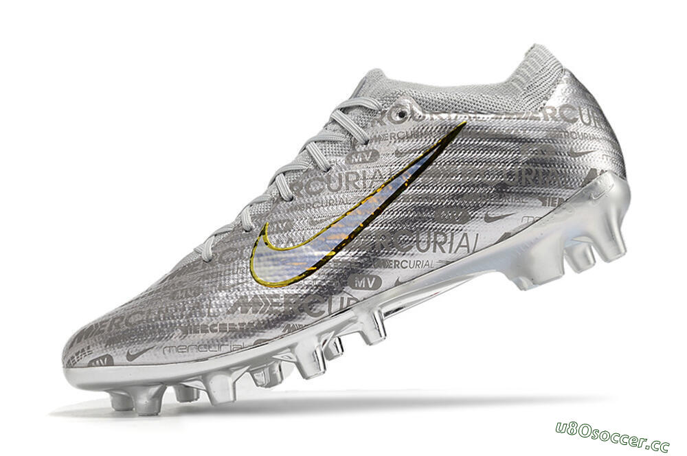 Men's Nike Air Zoom Mercurial Vapor 15 Elite AG Artificial Grass Low-Tops Football Boots - Silver/Gold 4