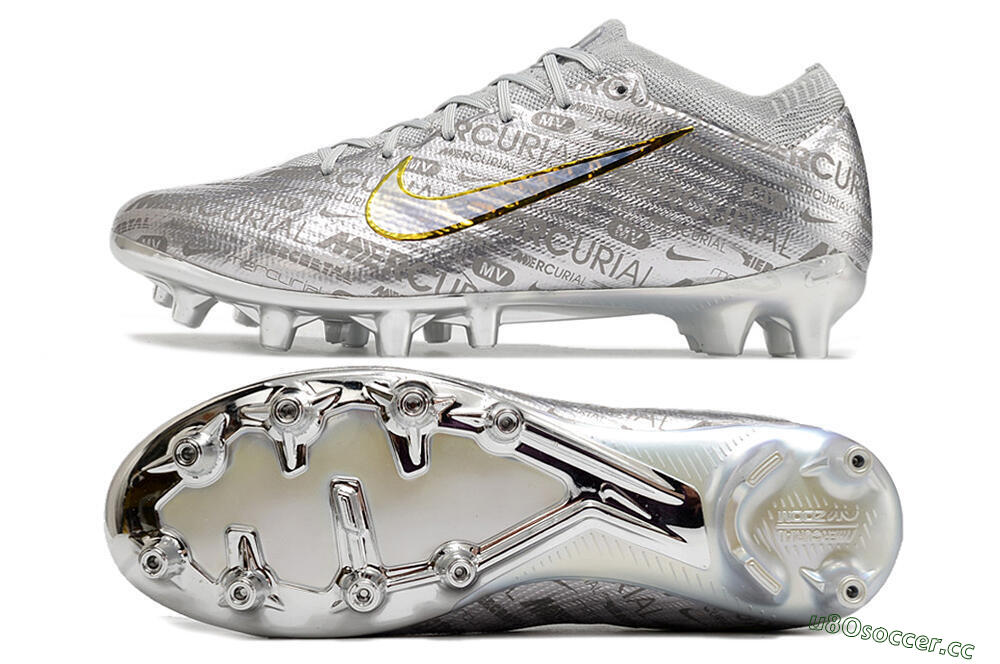 Men's Nike Air Zoom Mercurial Vapor 15 Elite AG Artificial Grass Low-Tops Football Boots - Silver/Gold 1