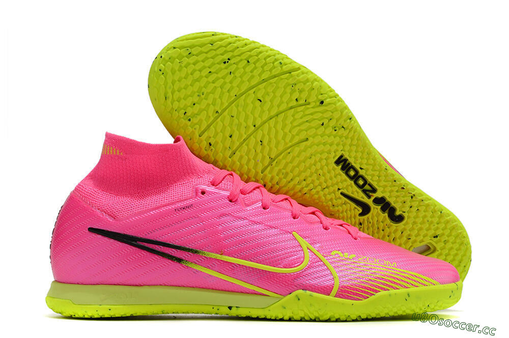 Men's Nike Air Zoom Mercurial Superfly 9 Elite IC Indoor & Futsal High-Tops Football Shoes - Pink/Green/Black 2