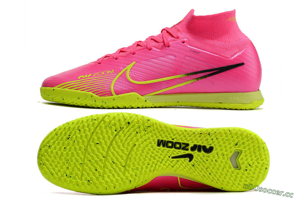 Men's Nike Air Zoom Mercurial Superfly 9 Elite IC Indoor & Futsal High-Tops Football Shoes - Pink/Green/Black 1