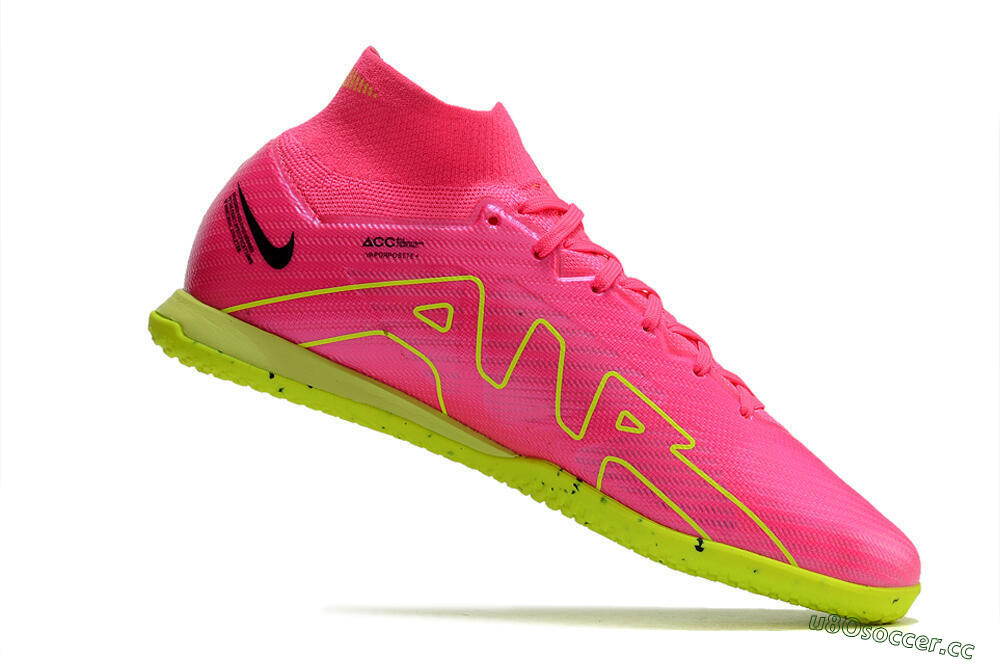 Men's Nike Air Zoom Mercurial Superfly 9 Elite IC Indoor & Futsal High-Tops Football Shoes - Pink/Green/Black 4