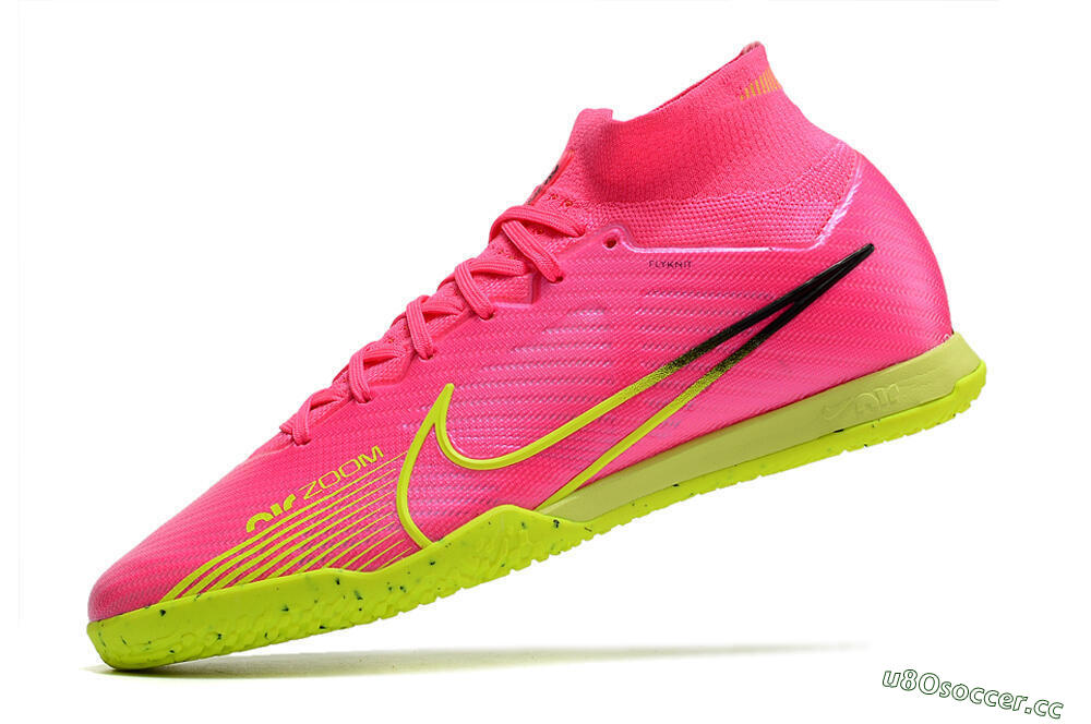 Men's Nike Air Zoom Mercurial Superfly 9 Elite IC Indoor & Futsal High-Tops Football Shoes - Pink/Green/Black 5