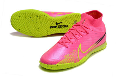 Men's Nike Air Zoom Mercurial Superfly 9 Elite IC Indoor & Futsal High-Tops Football Shoes - Pink/Green/Black