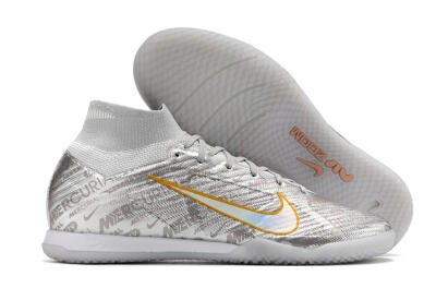 Men's Nike Air Zoom Mercurial Superfly 9 Elite IC Indoor & Futsal High-Tops Football Shoes - Silver/Gold