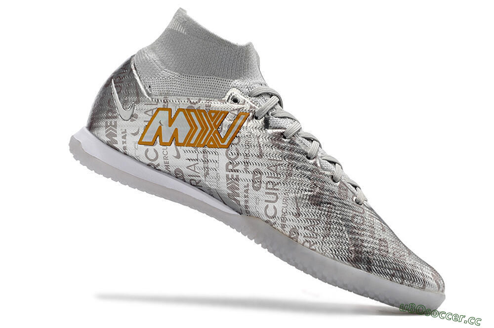 Men's Nike Air Zoom Mercurial Superfly 9 Elite IC Indoor & Futsal High-Tops Football Shoes - Silver/Gold 4
