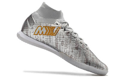 Men's Nike Air Zoom Mercurial Superfly 9 Elite IC Indoor & Futsal High-Tops Football Shoes - Silver/Gold