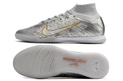Men's Nike Air Zoom Mercurial Superfly 9 Elite IC Indoor & Futsal High-Tops Football Shoes - Silver/Gold