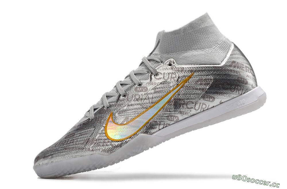 Men's Nike Air Zoom Mercurial Superfly 9 Elite IC Indoor & Futsal High-Tops Football Shoes - Silver/Gold 5