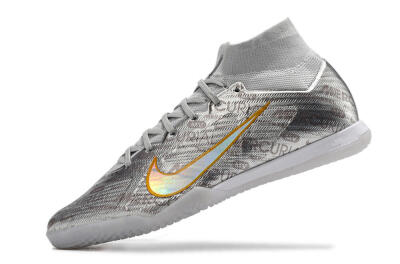 Men's Nike Air Zoom Mercurial Superfly 9 Elite IC Indoor & Futsal High-Tops Football Shoes - Silver/Gold