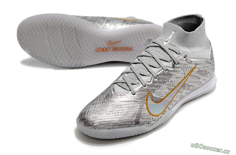 Men's Nike Air Zoom Mercurial Superfly 9 Elite IC Indoor & Futsal High-Tops Football Shoes - Silver/Gold 3