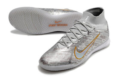 Men's Nike Air Zoom Mercurial Superfly 9 Elite IC Indoor & Futsal High-Tops Football Shoes - Silver/Gold