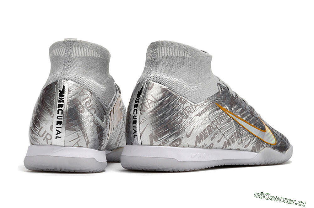 Men's Nike Air Zoom Mercurial Superfly 9 Elite IC Indoor & Futsal High-Tops Football Shoes - Silver/Gold 6