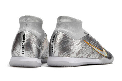Men's Nike Air Zoom Mercurial Superfly 9 Elite IC Indoor & Futsal High-Tops Football Shoes - Silver/Gold