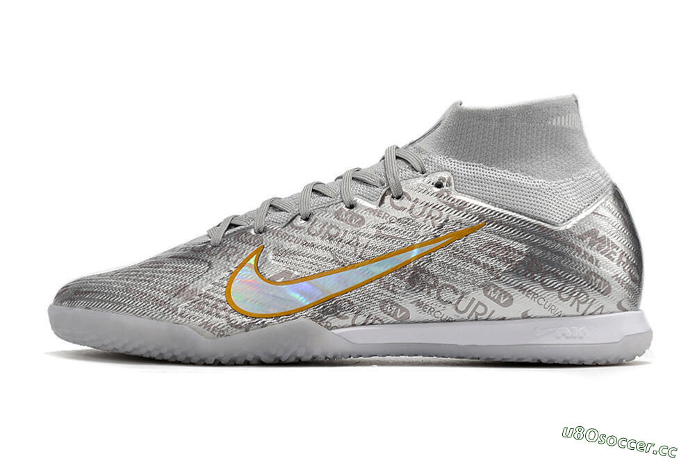 Men's Nike Air Zoom Mercurial Superfly 9 Elite IC Indoor & Futsal High-Tops Football Shoes - Silver/Gold 0