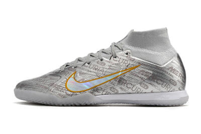 Men's Nike Air Zoom Mercurial Superfly 9 Elite IC Indoor & Futsal High-Tops Football Shoes - Silver/Gold