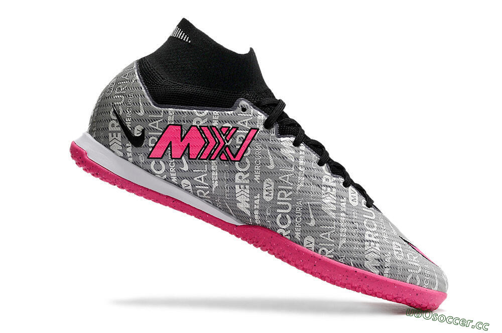 Men's Nike Air Zoom Mercurial Superfly 9 Elite IC Indoor & Futsal High-Tops Football Shoes - Silver/Black/Pink 4