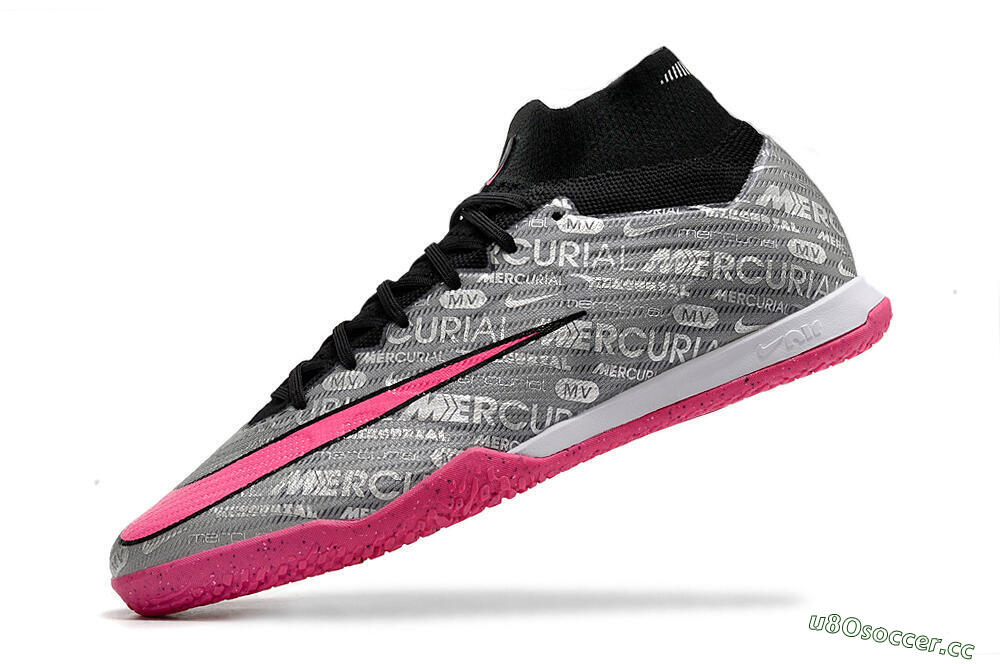 Men's Nike Air Zoom Mercurial Superfly 9 Elite IC Indoor & Futsal High-Tops Football Shoes - Silver/Black/Pink 5