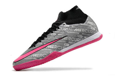 Men's Nike Air Zoom Mercurial Superfly 9 Elite IC Indoor & Futsal High-Tops Football Shoes - Silver/Black/Pink