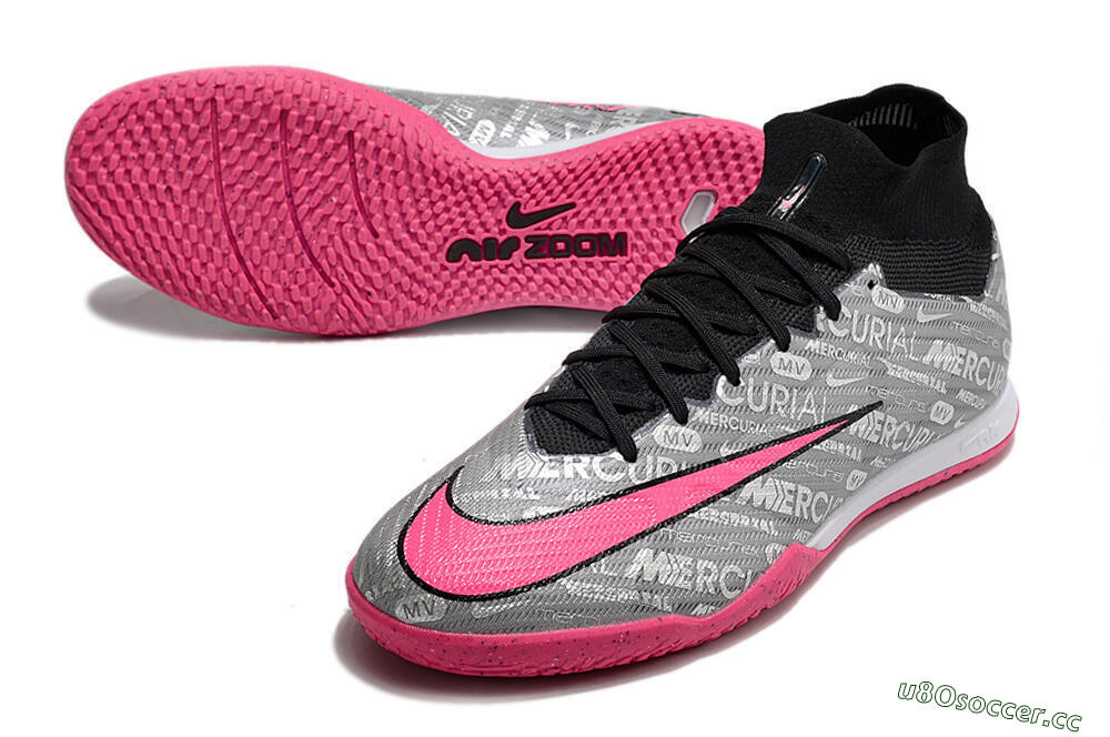 Men's Nike Air Zoom Mercurial Superfly 9 Elite IC Indoor & Futsal High-Tops Football Shoes - Silver/Black/Pink 3