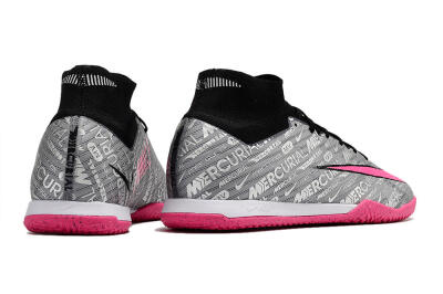 Men's Nike Air Zoom Mercurial Superfly 9 Elite IC Indoor & Futsal High-Tops Football Shoes - Silver/Black/Pink