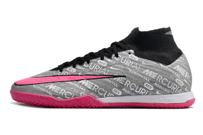 Men's Nike Air Zoom Mercurial Superfly 9 Elite IC Indoor & Futsal High-Tops Football Shoes - Silver/Black/Pink