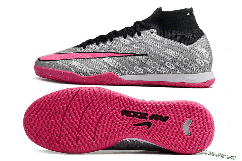 Men's Nike Air Zoom Mercurial Superfly 9 Elite IC Indoor & Futsal High-Tops Football Shoes - Silver/Black/Pink 1