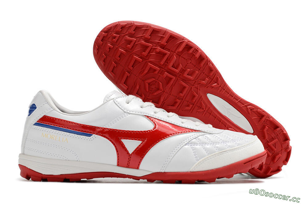 Men's Mizuno Morelia Sala Japn TF Artificial Turf Low-Tops Football Shoes - White/Red 2