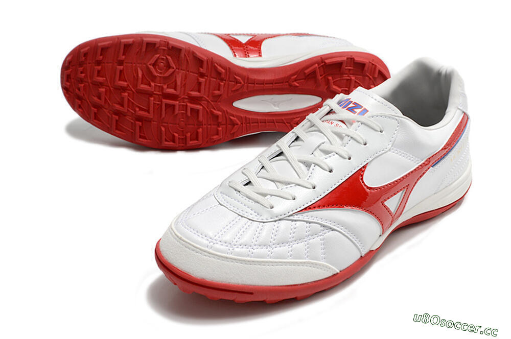 Men's Mizuno Morelia Sala Japn TF Artificial Turf Low-Tops Football Shoes - White/Red 3