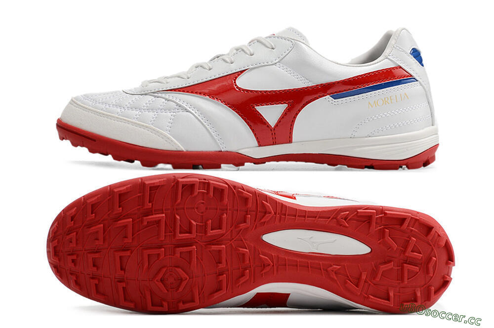 Men's Mizuno Morelia Sala Japn TF Artificial Turf Low-Tops Football Shoes - White/Red 1