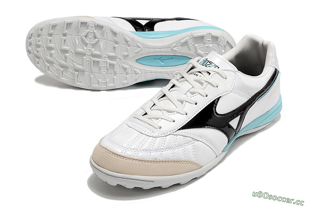 Men's Mizuno Morelia Sala Japn TF Artificial Turf Low-Tops Football Shoes - White/Black/Blue 3