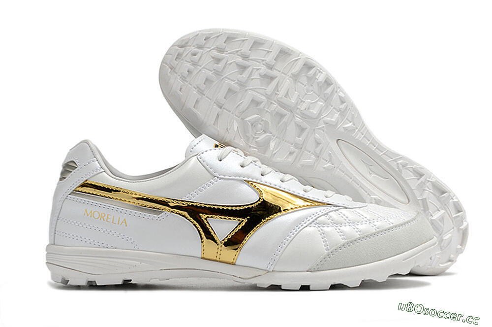 Men's Mizuno Morelia Sala Japn TF Artificial Turf Low-Tops Football Shoes - White/Gold 2