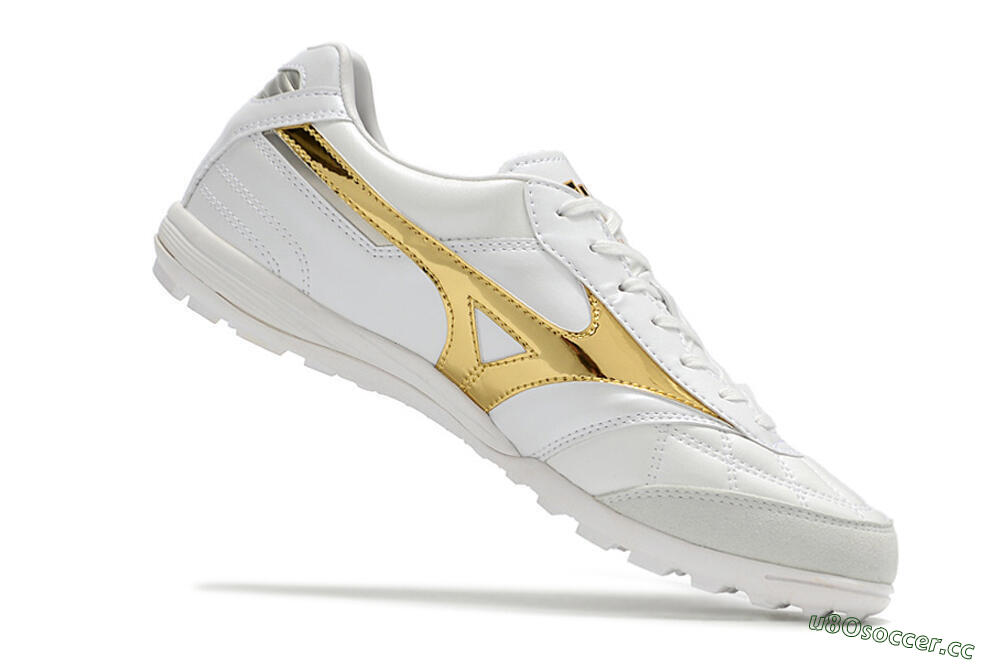 Men's Mizuno Morelia Sala Japn TF Artificial Turf Low-Tops Football Shoes - White/Gold 5