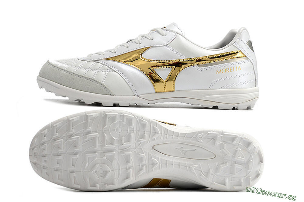 Men's Mizuno Morelia Sala Japn TF Artificial Turf Low-Tops Football Shoes - White/Gold 1